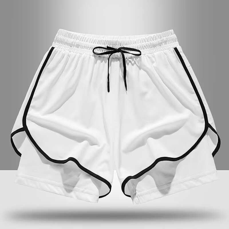 Fake Two-Piece Training Anti-Exposure Three-Quarter Swim Fitness Sports Shorts Men's Running Shorts with Lining Basketball Casual Shorts