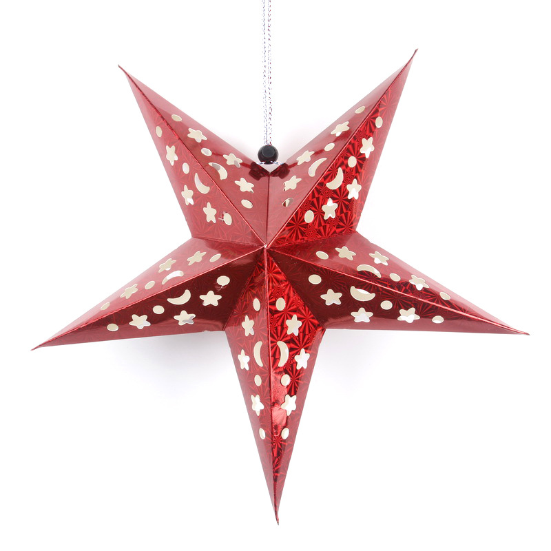 Suministros de decoración de Navidad láser hueco estrella de cinco puntas Festival cumpleaños centro comercial escena diseño tridimensional estrella colgante