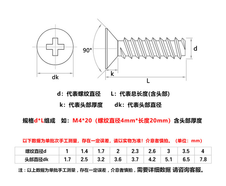 十字沉头平尾自攻螺丝