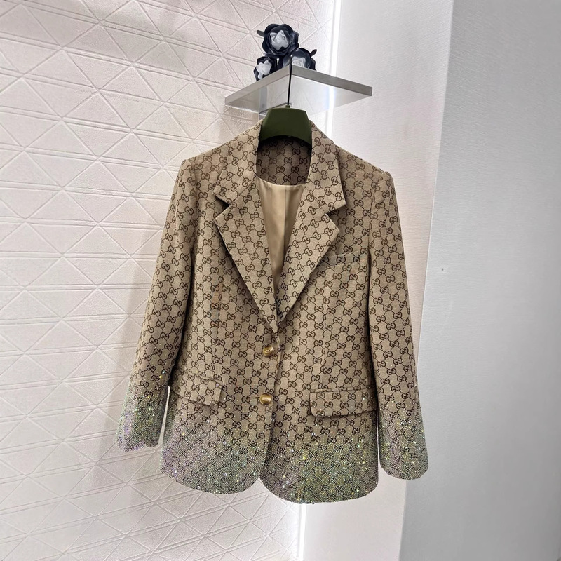 Nanyou High-End 26 Spring Gu Gucci Double g Logo Monogram Hem Rhinestone Loose Fit Blazer Jacket