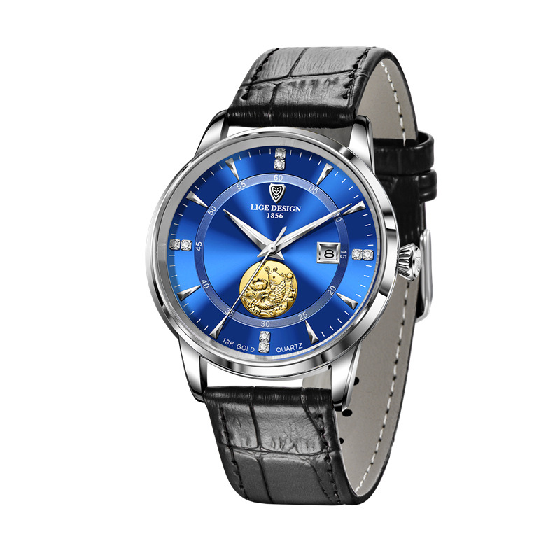 LIGE10050 nuevo Lucky Lotus koi cinturón diamante calendario movimiento de cuarzo reloj regalo conmemorativo