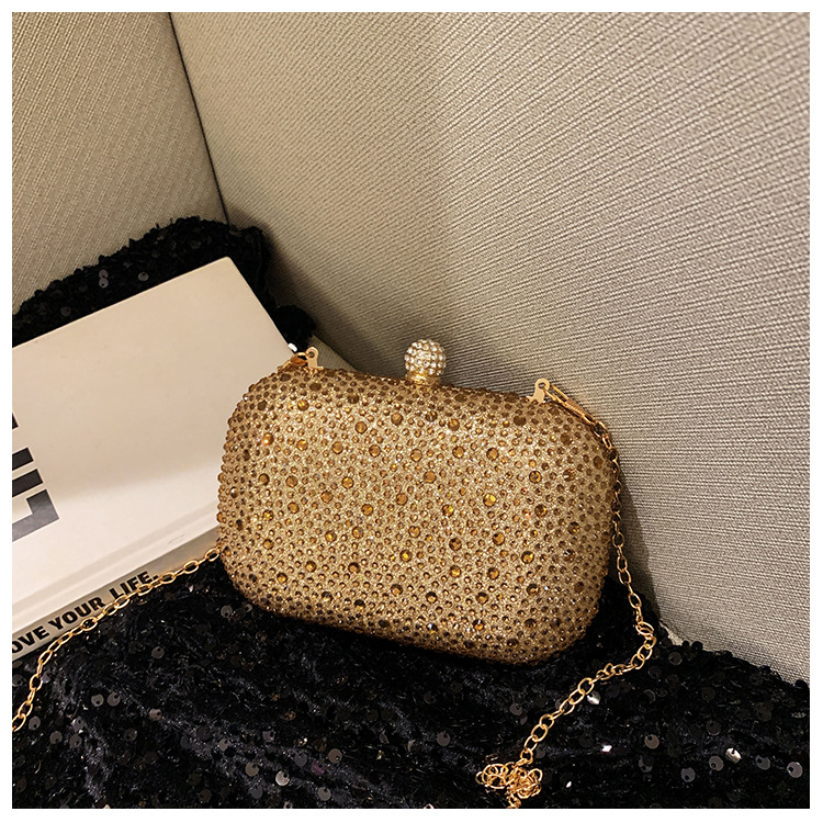 Bolsa de cena de estilo europeo y americano transfronterizo para damas brillante decoración de diamante tipo caja de mano elegante estilo de moda bolsa de cena
