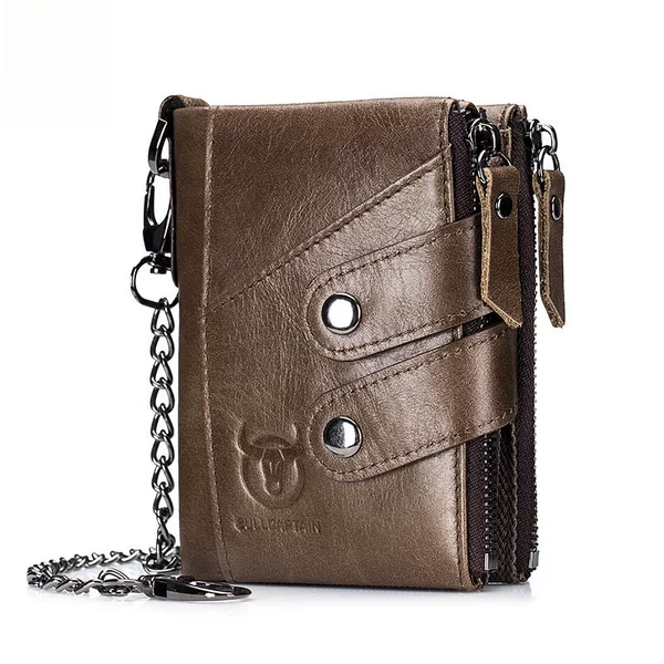 Captain Niu Leather Goods Rfid Wallet Men's Genuine Leather Retro Zipper 70% off First Layer Cowhide Leather Wallet Wallet Man