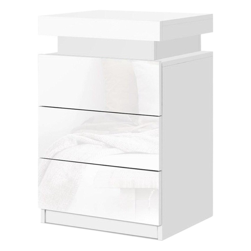 Simple moderna mesita de noche blanco dormitorio gabinete de almacenamiento simple cabecera pequeño Gabinete montaje con luces LED