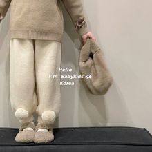 儿童裤子童装韩版森系毛球防风女童长裤宝宝水晶绒奶奶裤秋冬束脚