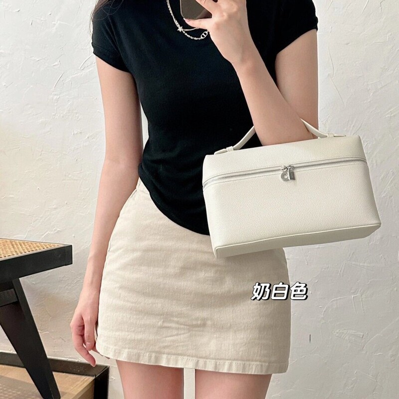 Cross-Border Lp19 Genuine Leather Lunchbox Bag, Same Style as Gigi'S, Fashionable Pebbled Leather Handbag, Simple Shoulder Bag for Women