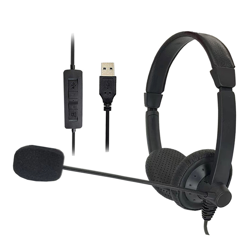 新款头戴多媒体电脑办公教学话务耳机USB线控耳机ENC通话降噪耳机
