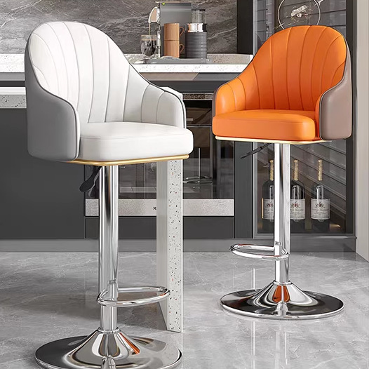 Bar Stool with Adjustable Height and Swivel, Modern Minimalist Design with Backrest, Suitable for Home, Supermarket Front Desk, Bar, Light Luxury High Stool