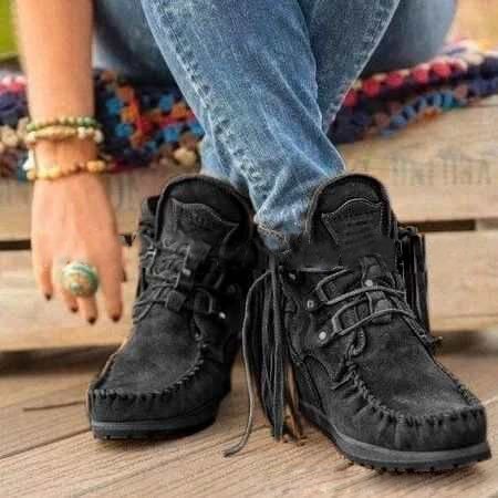 Botines western mujer con flecos estilo cowboy para invierno_voghion.com