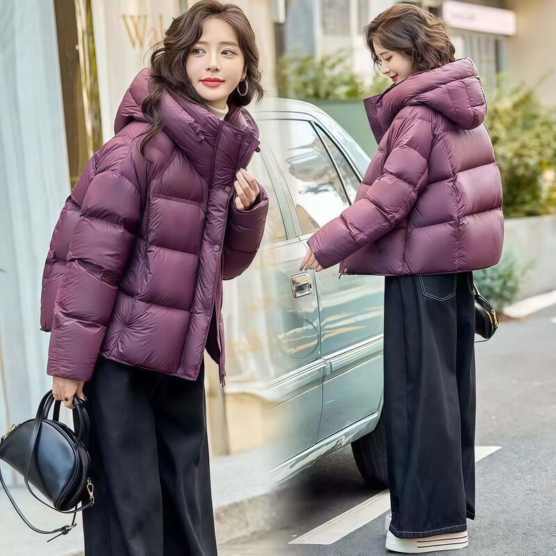 Pinghu Women's down Jacket 2026 Winter New Short Hooded Loose Puffer Jacket Thickened White Duck down Warm Coat Pinghu Women's down Jacket 2026 Winter New Short Hooded Loose Puffer Jacket Thickened White Duck down Warm Coat