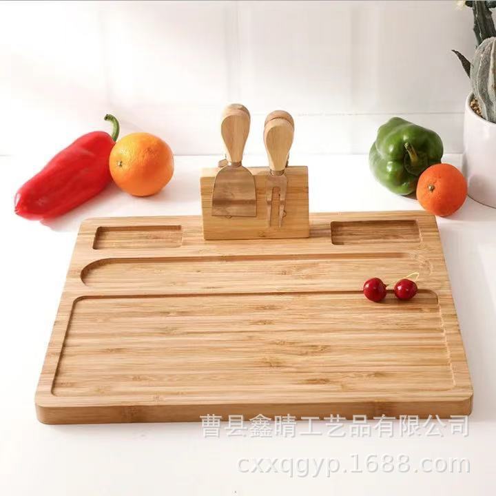 Juego de tabla de queso de bambú creativo Juego de tabla de quesos de madera maciza para el hogar con cuchillo y tenedor