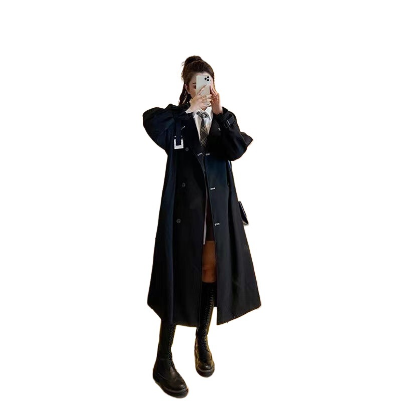 维卡云加绒加厚感黑色风衣女中长款新款小个子chic大衣外套|undefined