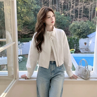 白色立领宽松短款风衣2026新款春秋季高级感小个子韩版夹克外套女
