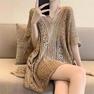 European and American Amazon Lazy New Pullover Versatile Solid Color Knitwear Hollow Loose Large Size Women's Sweater