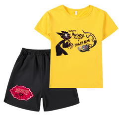 廠家直銷新品卡通圖案中大童運動服男童女童短袖T恤+休閒短褲套裝