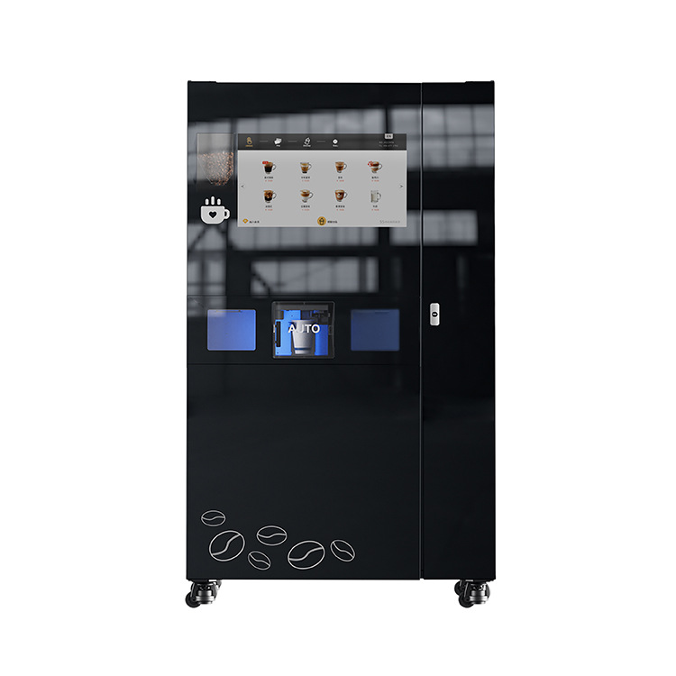 Máquina de café totalmente automática comercial no tripulada máquina de café de autoservicio caída automática taza de cubierta cinta de hielo detrás del escenario