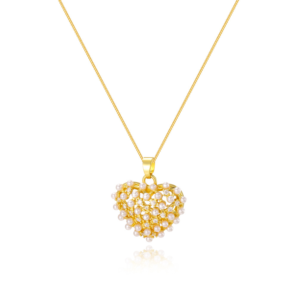 All Seasons Season Wholesale Jewelry Elegant Heart Shape Copper Artificial Pearls Zircon Pendant Necklace Box Chain