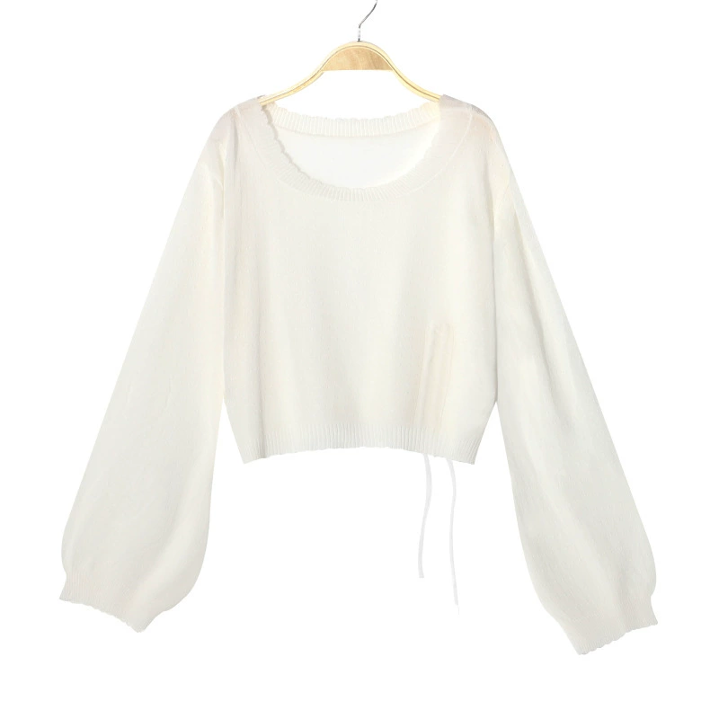 Летняя цветная вязаная блуза с длинным рукавом и oversize, с завязками