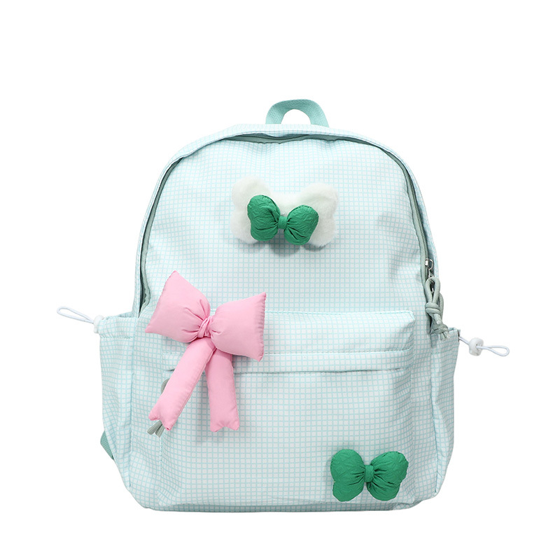 Mochila para niños y niñas a cuadros de estilo occidental, lindo lazo, literario, escuela de escuela primaria, mochila escolar, nueva mochila para niños