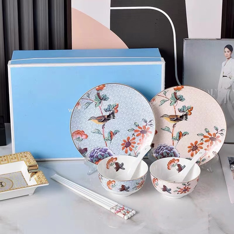 European-style Rhododendron Series Light Luxury Bone China Household Bowl Tableware Coffee Cup Modern Girlfriend suit Gift Wholesale