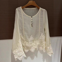 新中式国风苎麻刺绣蕾丝拼接衬衫女2025夏季新款别致宽松长袖上衣
