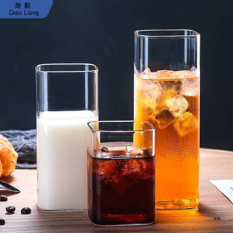 家用高硼硅耐热玻璃杯花茶杯啤酒威士忌高颜值果汁杯 方形玻新品