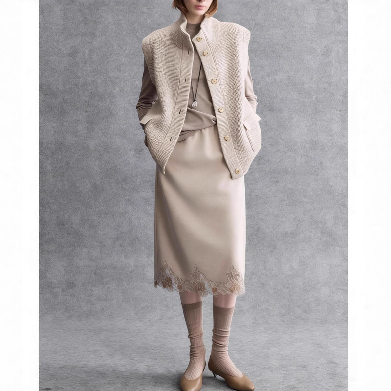 Dark Gray Half-Turtleneck Sweater for Women, New Autumn and Winter Style, Vest, Sleeveless Knitted Top, Thick Mid-Length Style