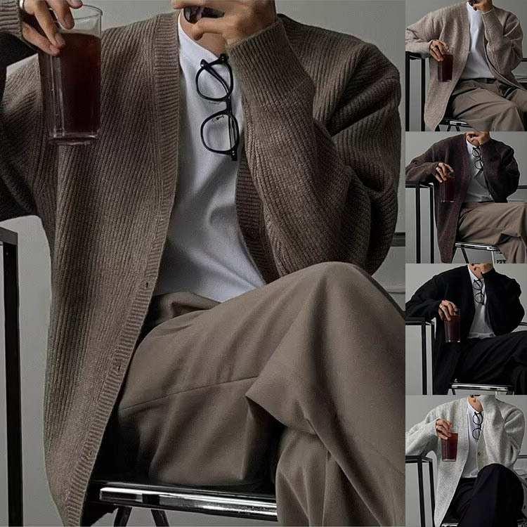 Autumn and Winter New Cardigan Knit Sweater Men's V-Neck Jacket Warm Mature Business Foreign Trade Cross-Border Wholesale