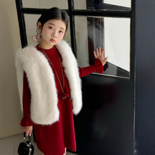 儿童皮草马甲套装2025秋冬新款男女宝宝百搭仿狐狸毛背心中小童