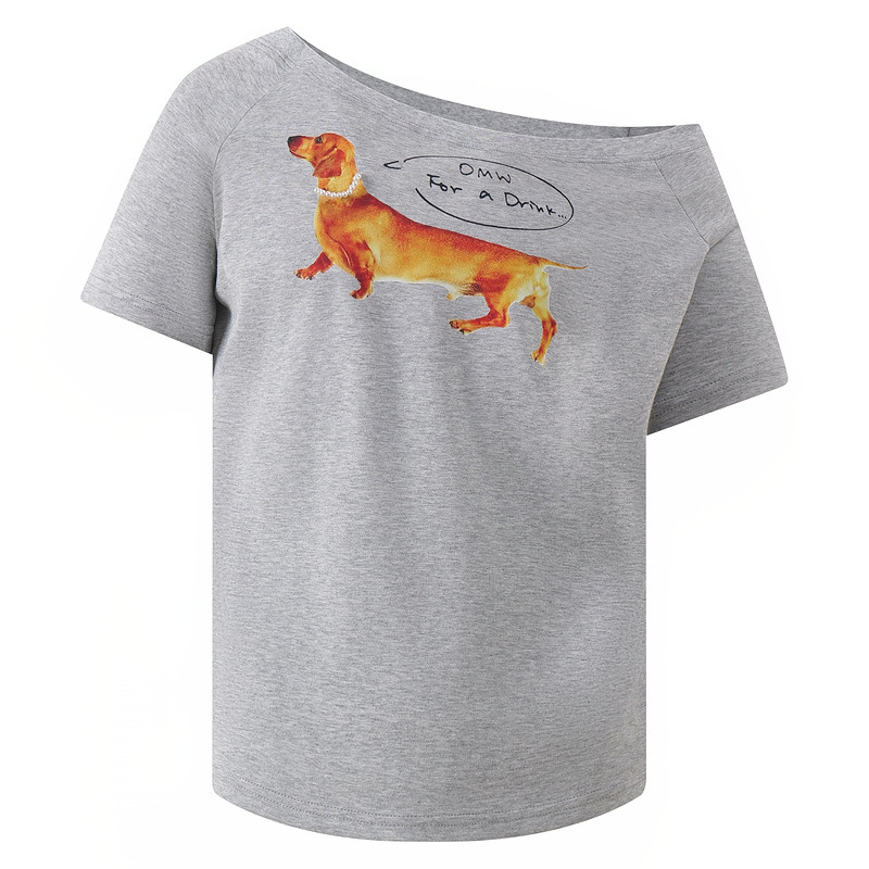 Men's American-Style Dachshund Off-Shoulder Short-Sleeve T-Shirt for Women, Summer Loose Design with a Unique Style
