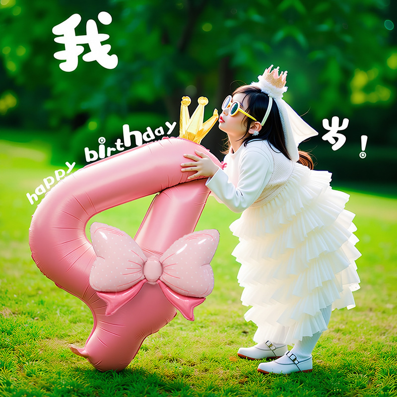 Two-Year-Old Birthday Digital Balloon Decoration Little Girl 2-Year-Old 3-Year-Old Party Girl Baby Scene Layout Atmosphere Decoration