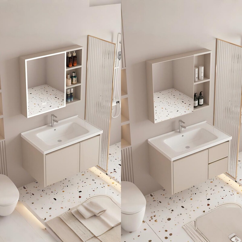Honeycomb Aluminum Cream-Style Bathroom Cabinet with Integrated Ceramic Basin Washbasin Bathroom Cabinet Washstand Bathroom Washstand