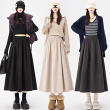 实拍 毛呢半身裙女2025秋冬新款松紧腰显瘦山本裙a字花苞蓬蓬伞裙