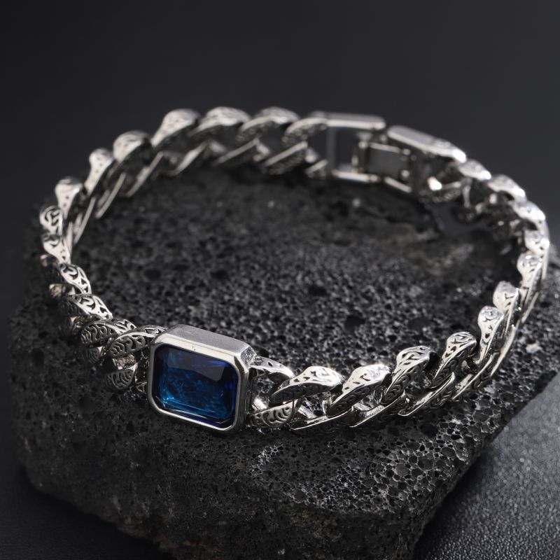Sapphire Bracelet Men's Trendy Titanium Steel Color-resistant High-end All-match Cuban Accessories Women's Simple Hip-hop Jewelry Bracelet Sapphire Bracelet Men's Trendy Titanium Steel Color-resistant High-end All-match Cuban Accessories Women's Simple Hip-hop Jewelry Bracelet