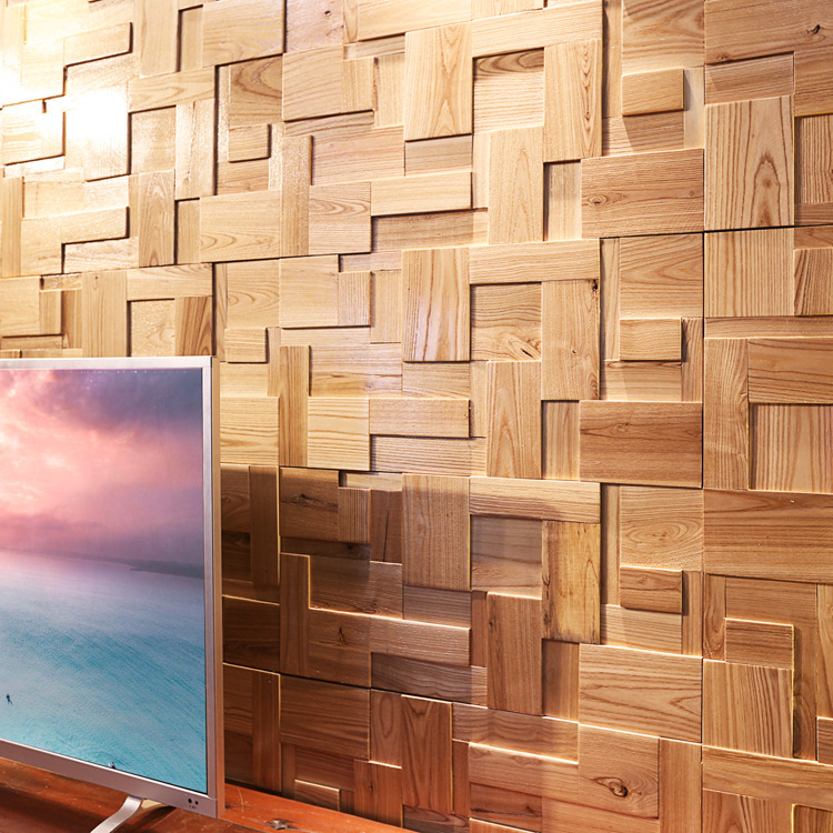 Solid Wood Mosaic TV Concave-convex Wall Panel Light Luxury TV Wall Fraxinus mandshurica Background Wall Wood Decorative Panel