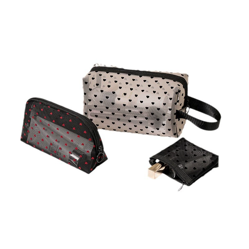 Cosmetic Bag, large-capacity transparent mesh nylon travel makeup pouch — portable lipstick & brush organizer