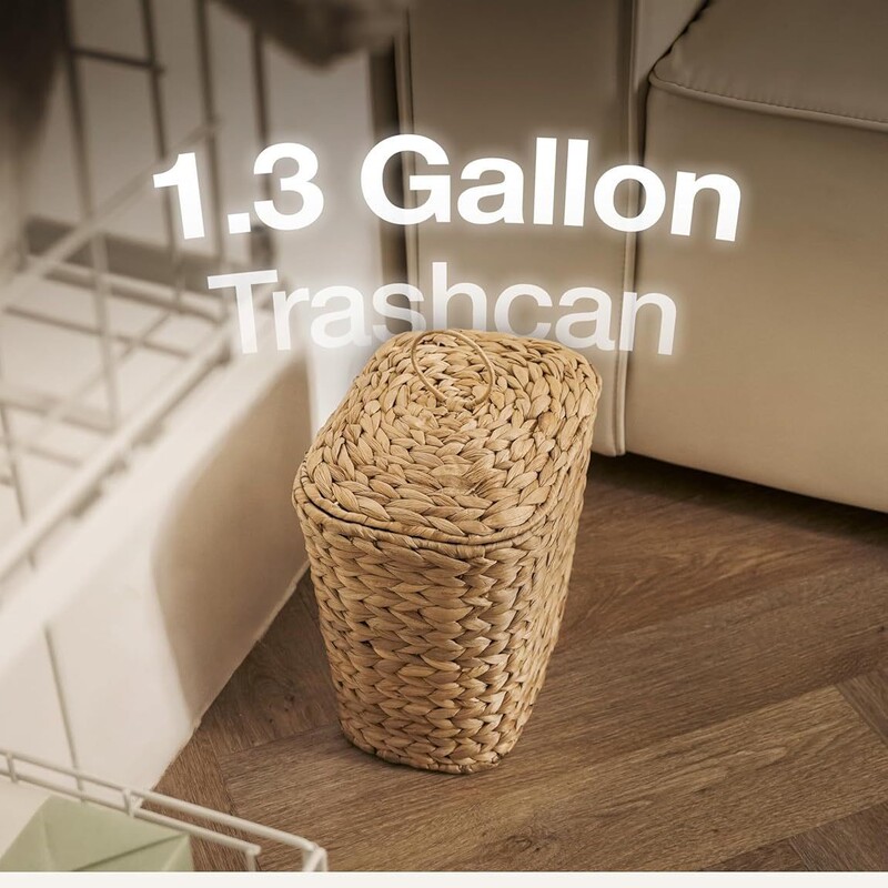 Cross-border woven wicker garbage basket oval hyacinth trash can bedroom bathroom kitchen woven trash can