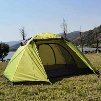 Kaima Outdoor Lightweight Folding Aluminum Pole Tent Windproof and Rainproof Overnight Camping Hiking Mountaineering Cycling Park Camping (Avtomobil dam çadırları) - fluorescent-green-2-people-210150115m