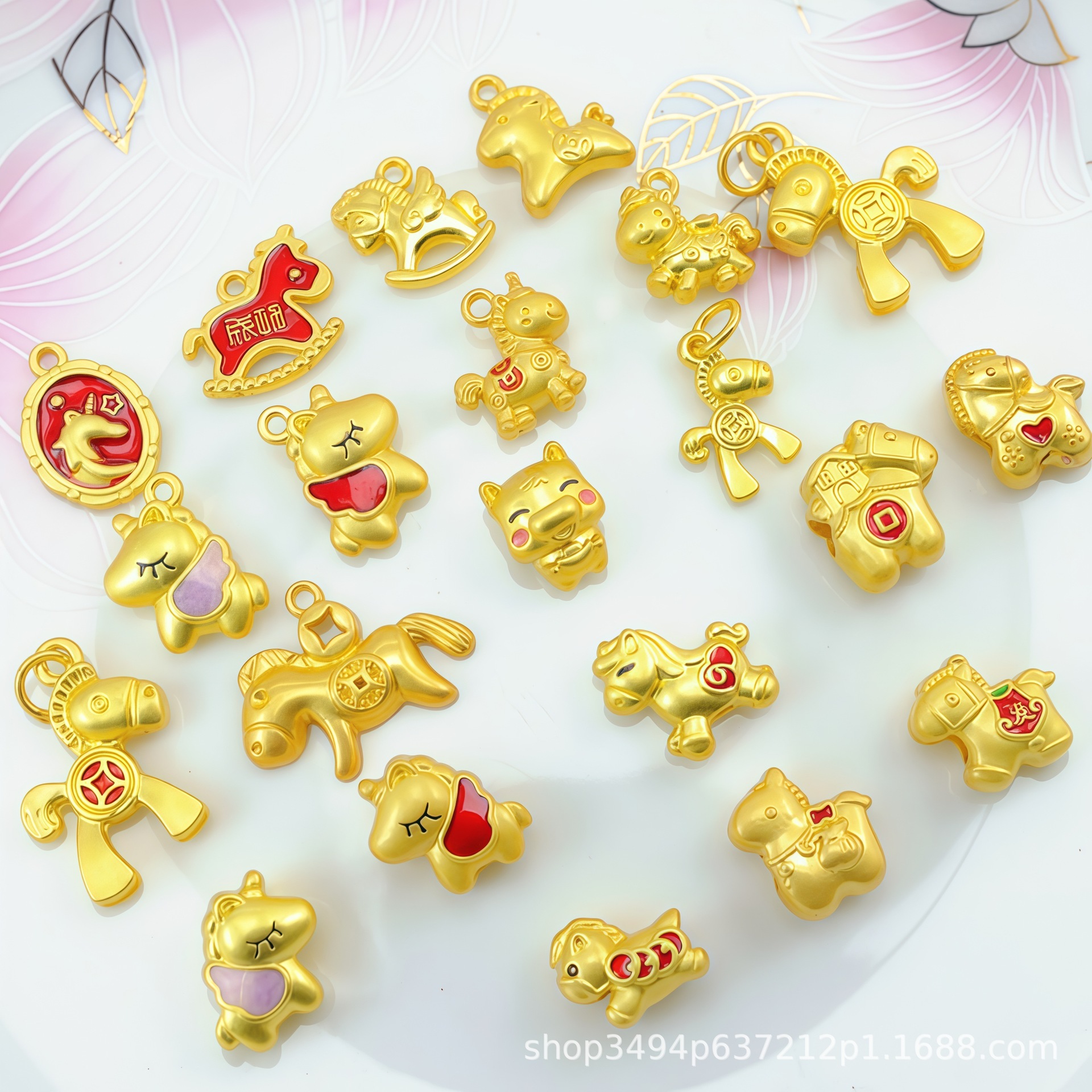 Ancient-style Gold-plated Cartoon Horse Pendant 2026 Zodiac Year Horse...