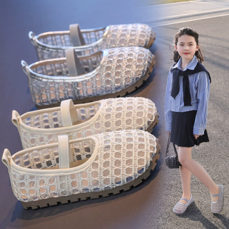 Детские плетеные балетки из сетки, летняя новинка 2025 года, маленькие, средние и большие размеры, милые, однотонные.