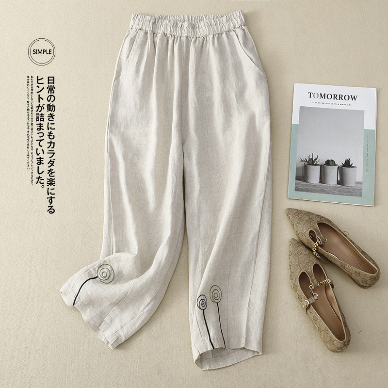 Cotton and Linen Pants Female Middle-aged Mother Linen Casual Pants Summer Thin Capri Pants plus size Loose Harlan Carrot Pants