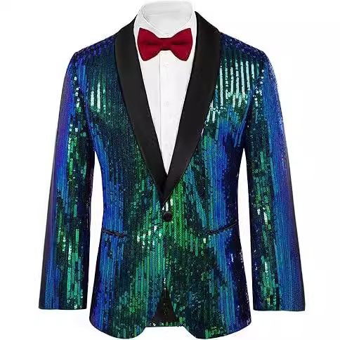 Abbigliamento maschile Blazer con paillettes lucide da uomo Blazer con bottone singolo Blazer formale per feste, cene e balli_voghion.com