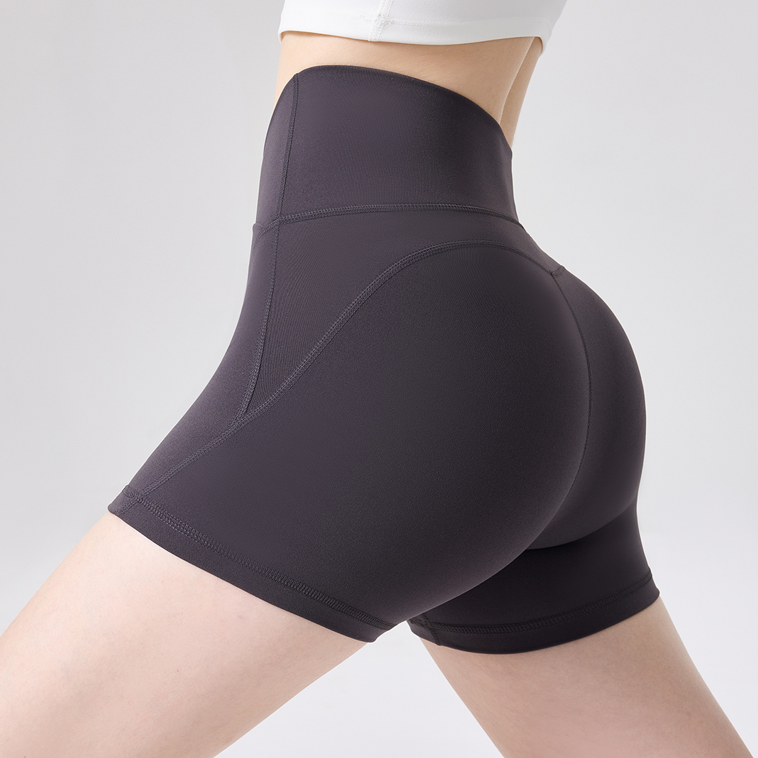 Nylon 66 antibacteriano cintura alta elevación de cadera antiepillar pantalones de gimnasio pantalones de melocotón 3D pantalones cortos deportivos ajustados de verano frescos