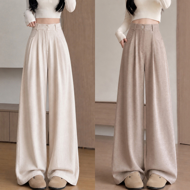 Beige wide-leg pants for women, 2026 new autumn high-waisted drapey petite straight-leg Korean-style casual soft suit pants Beige wide-leg pants for women, 2026 new autumn high-waisted drapey petite straight-leg Korean-style casual soft suit pants