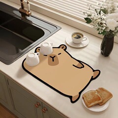カピバラマットキッチンカウンター水切りマット珪藻泥吸水マットテーブルマット断熱コースターランチマット