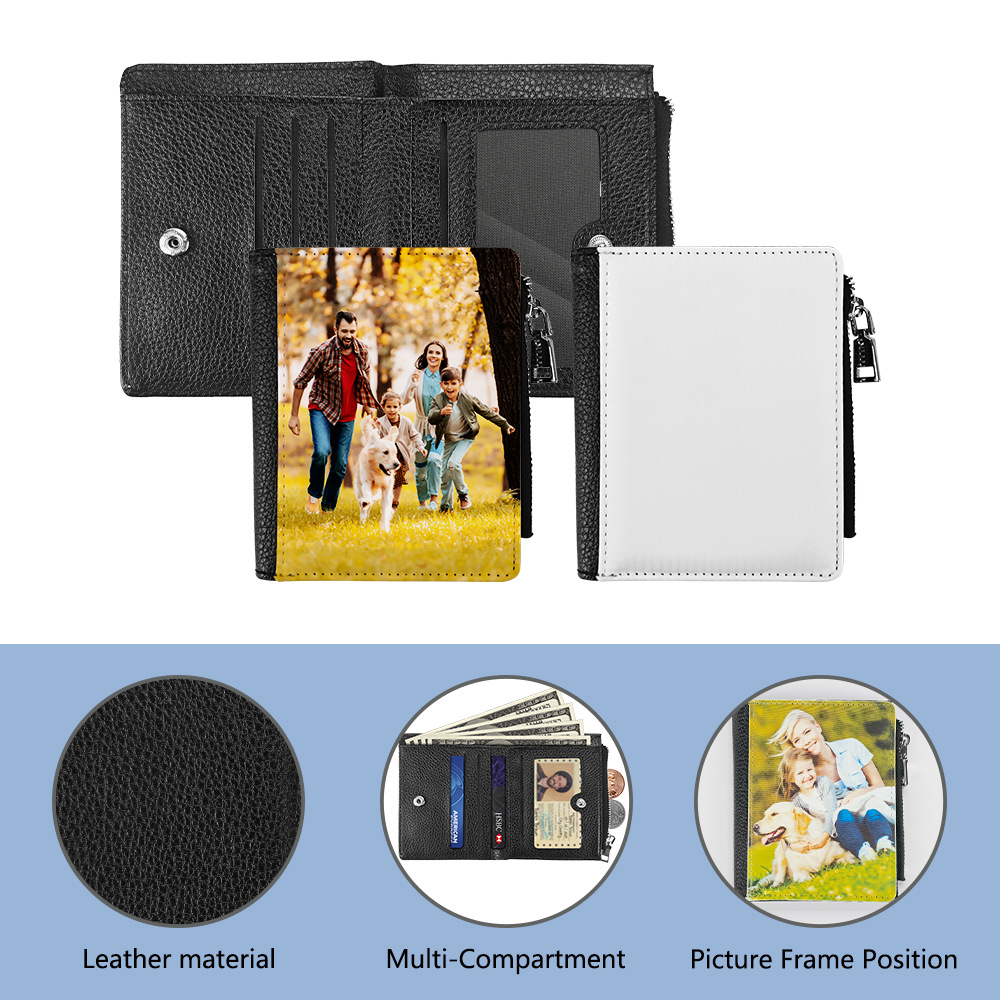 Venta directa de fábrica sublimación en blanco cuero cremallera bolsa de monedas DLY material al por mayor