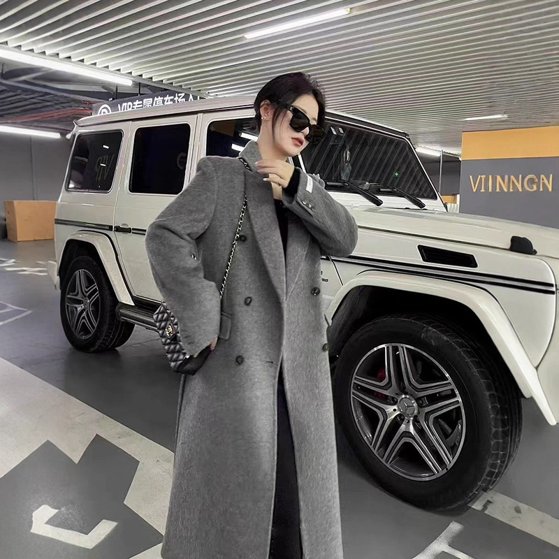 【Petite Straight Shoulder】Double-Sided Cashmere Coat for Women 2025 New Slim-Fit Suit Collar Tie Slimming Woolen Coat for Women