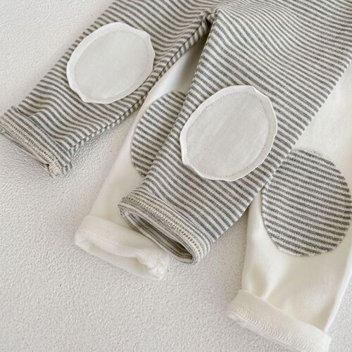 ins  new autumn clothing infants and young children men and women baby patch patch leggings striped versatile pants