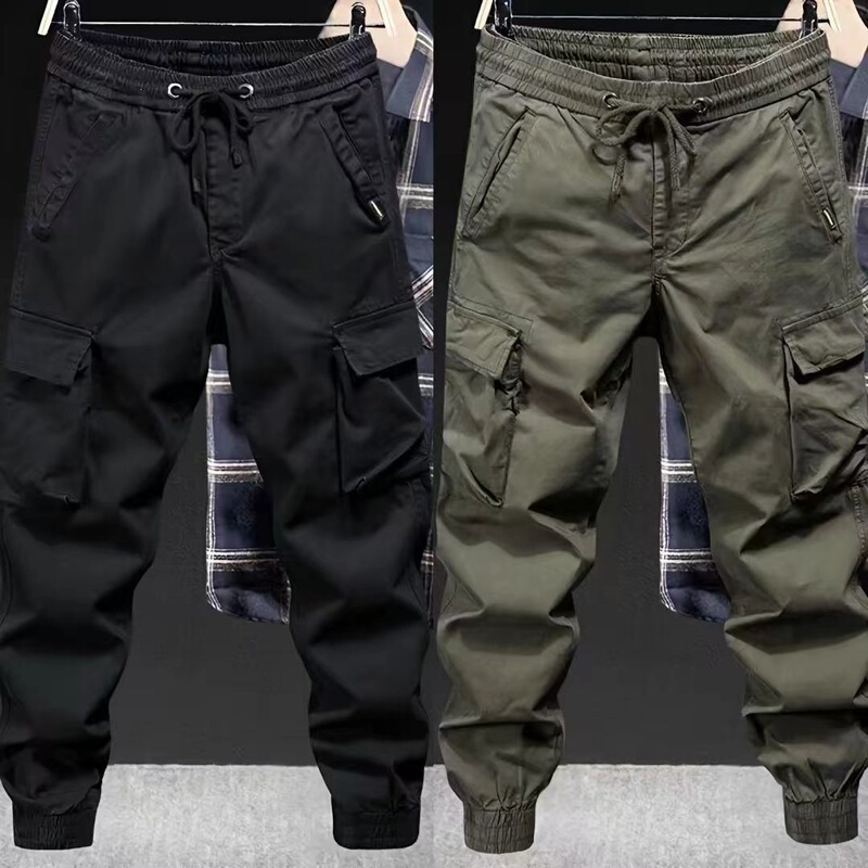 Army Green Work Pants for Men, Spring and Autumn, Loose Fit, Jogger Style, Outdoor Hiking Tactical Pants, Men's American Casual Pants, Cross-Border