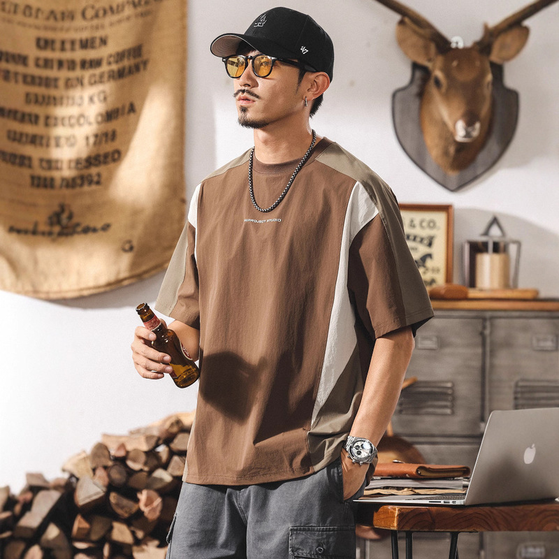 American Trendy Men's Short-Sleeved T-Shirt Summer New Loose 2025 Outdoor Functional Quick-Drying Large Size Casual Top